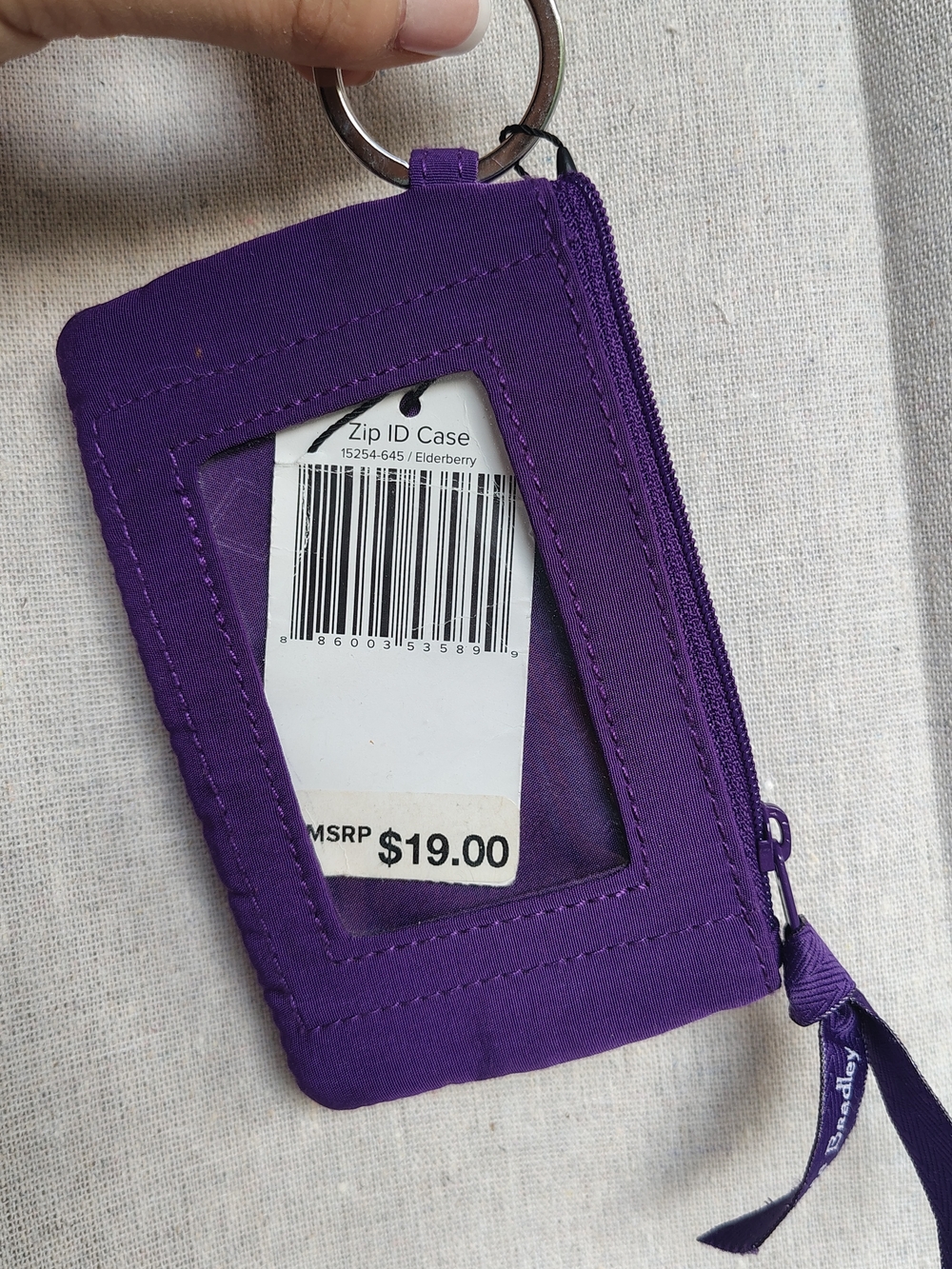 Vera Bradley Elderberry Purple Zip ID Card Holder Key Ring